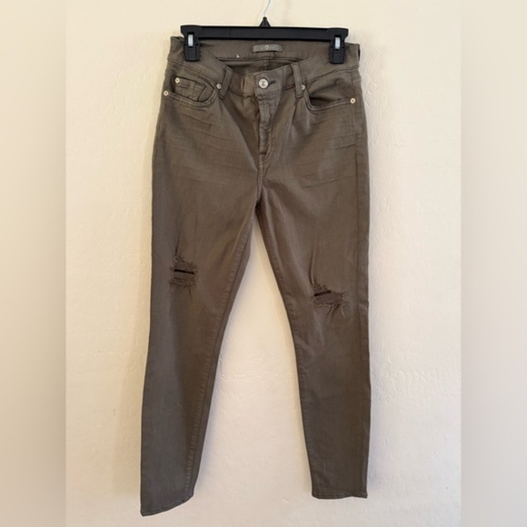 Women's Distressed Olive Jeans - Picture 1 of 4